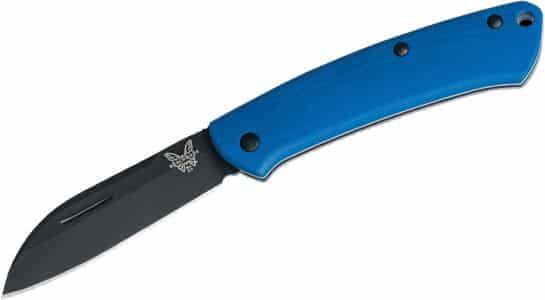 Benchmade 319DLC 1801 Limited Edition Proper Slipjoint Folding Knife 2.86 Black S30V Sheepsfoot Blade Smooth Blue G10 Handles Knife