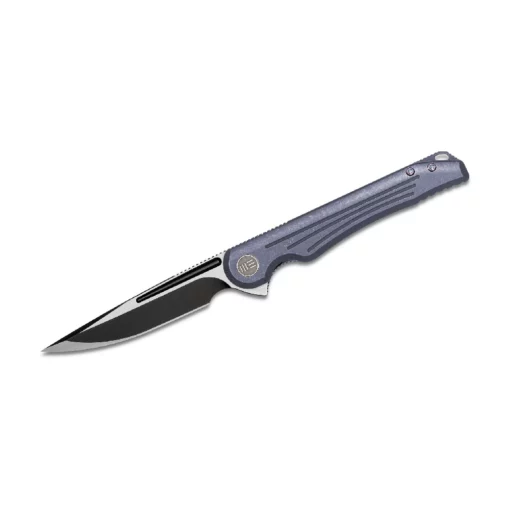 WE KNIFE BLUE TI HANDLE BLACK STONEWASH SATIN BLADE KNIFE- 718A