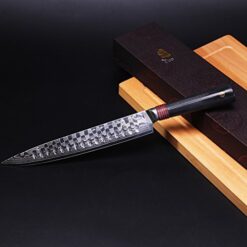 Tuo Cutlery 9 inch Slicing Carving Knife Japanese AUS 10D Damascus Steel Meat Knife with Ergonomic G10 Handle RING D Series